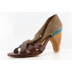 Farylrobin Peep Toe Brown Leather‎ Women Shoes Size 6.5 Medium